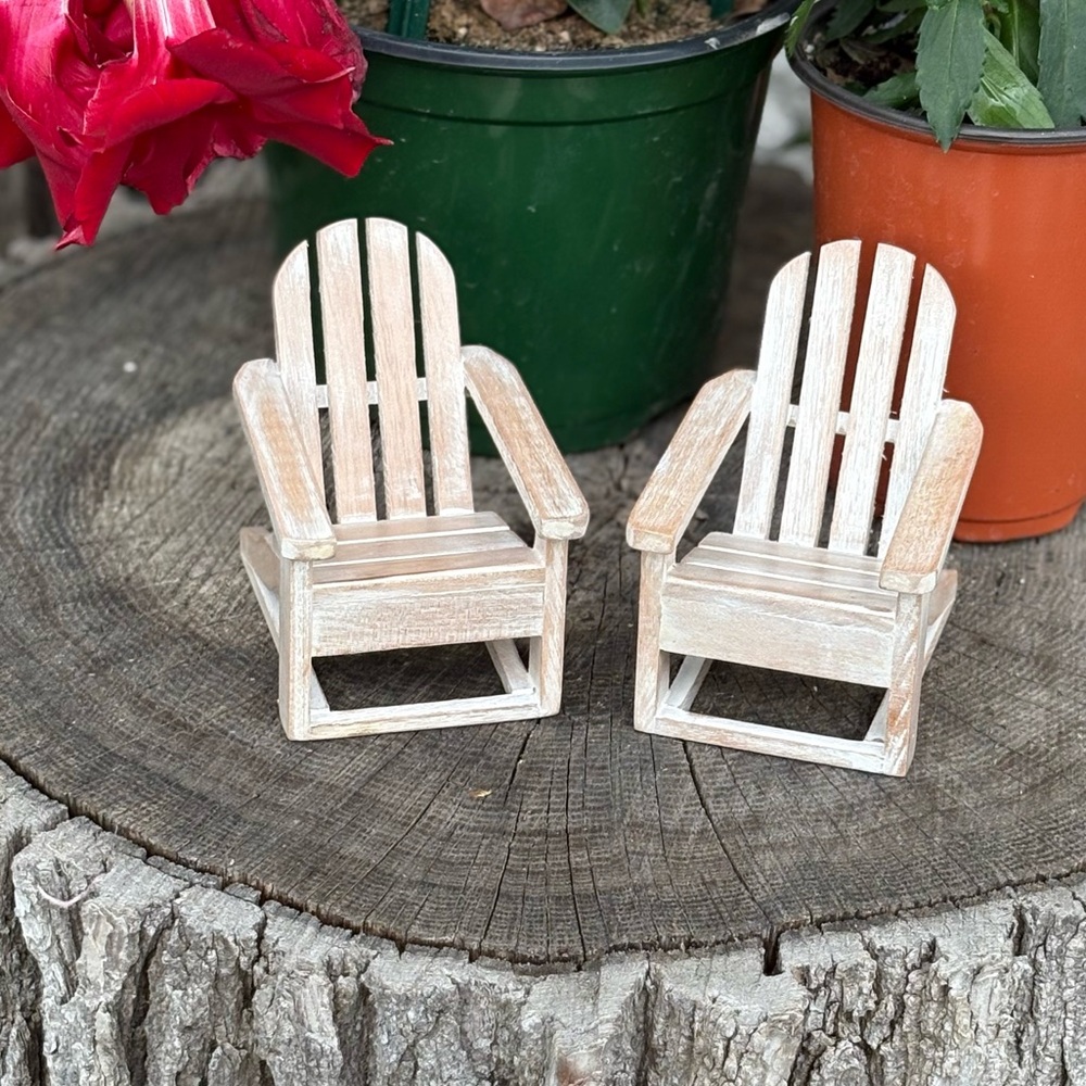 2 Mini Adirondack Chairs, Fairy Garden Decor, Beach Theme/Cabin/dollhouse Decor